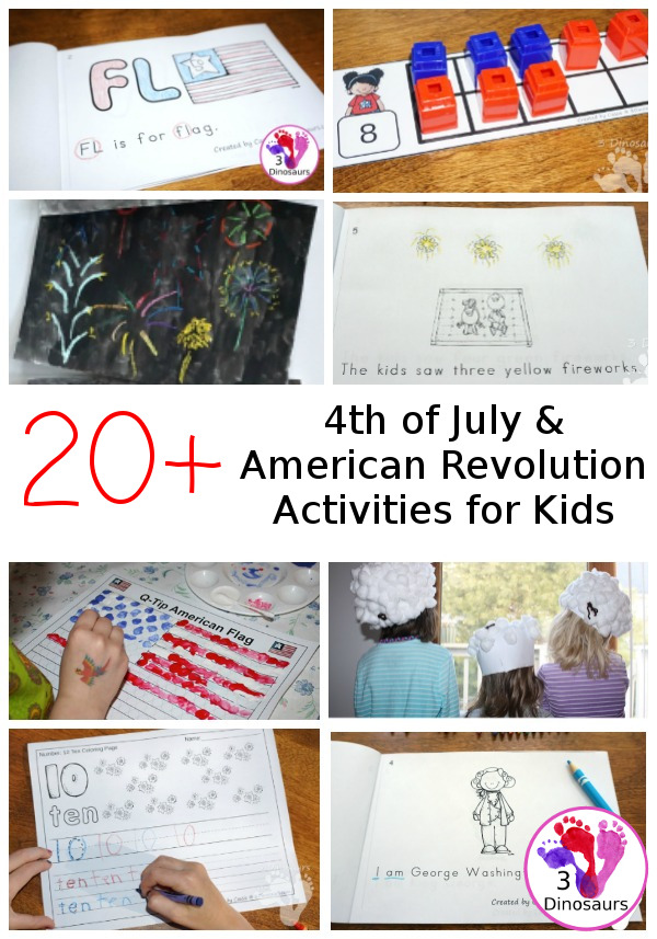 4th of July and American Revolution Printables & Activities for kids - 3Dinosaurs.com