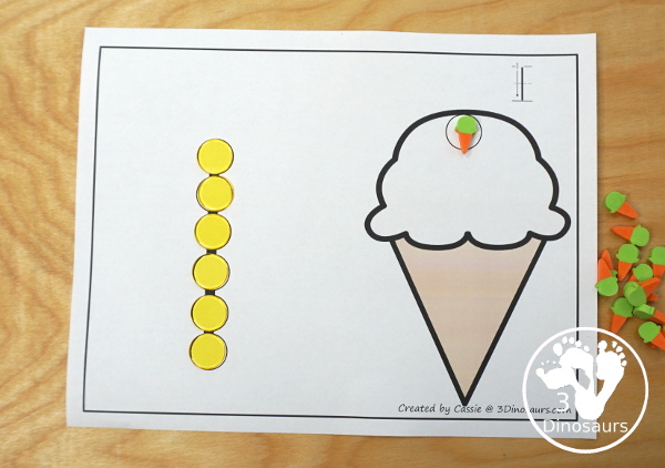Summer Dot the Number & Counting: Sun, Ice Cream, & Watermelon - work on numbers 0 to 20 with colors and black and white page options - 3Dinosaurs.com  #3dinosaurs #kindergarten #prek #numbers #dotmarker #bingodauber #counting 