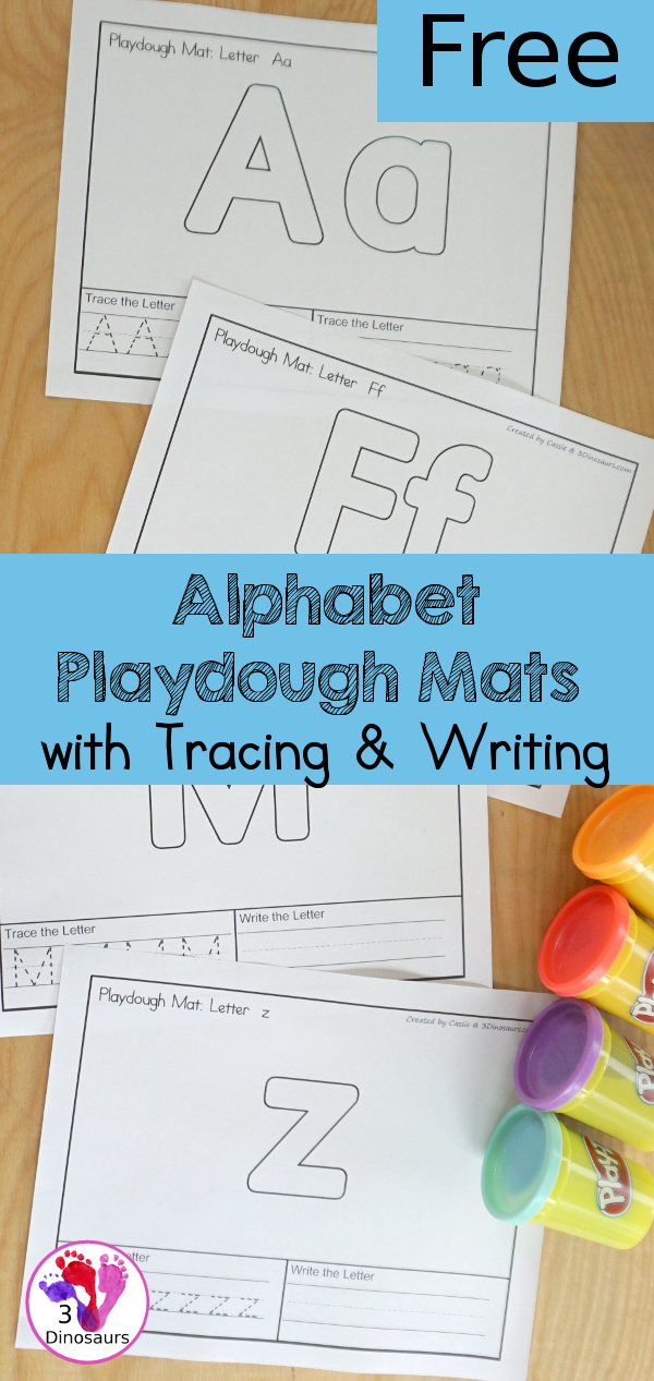 Free Alphabet Playdough Mats with Tracing & Writing four playdough mats for each letter you have four options for each letter: uppercase and lowercase together with tracing, uppercase and lowercase letters with writing, uppercase only with tracing and writing, lowercase only with tracing and writing. - 3Dinosaurs.com