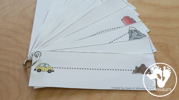 Car Prewriting Strips - 12 different prewriting strips with a thin dotted line for kids to have fun working on prewriting - 3Dinosaurs.com