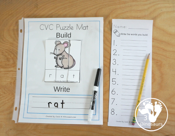 CVC Word Family Puzzles Set - -ad, -ab, -ag, - am, -an, -ap, -ar, -at, -ax, -eb, -ed, -eg, -em, -en, -et, -ib, -id, -ig, -im, -in, -ip, -it, -ix, -ob, -od, -og, -om, -op, -ot, -ox, -ub, -ud, -ug, -um, -un, -up, -us, -ut, -ux; writing pages and buidling mats for the puzzles - Cost: $4 - 3Dinosaurs.com