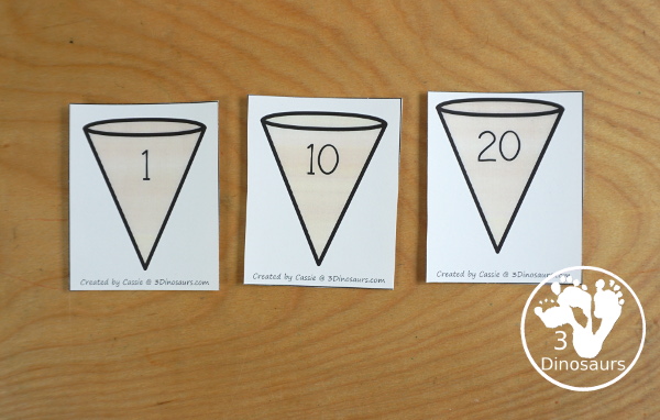 Free Ice Cream Cone Addition & Subtraction Matching Math Facts - with scoops, cones with numbers and math fact sheet and building math fact sheet help mat - 3Dinosaurs.com