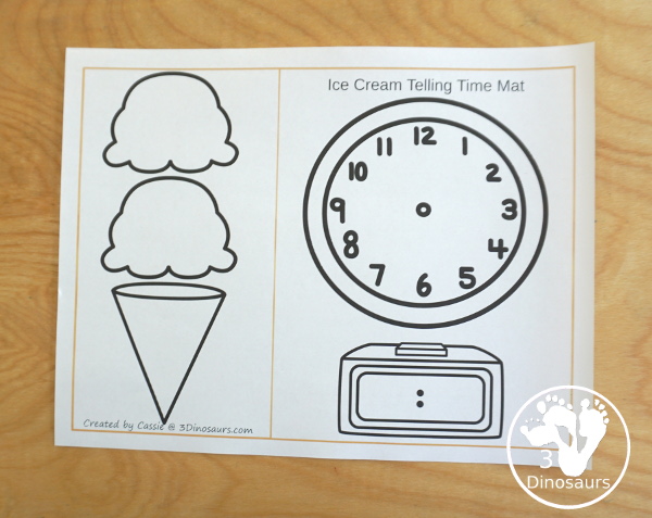  Free Telling Time Ice Cream Cone Matching - with hourly time matching activity for kids to do with words, digital clocks, and analog clocks. - 3Dinosaurs.com