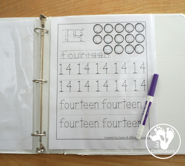 Free Number 1 to 20 Handwriting Printables - working tracing numbers 1 to 20 with number digit and number word - These a great handwriting tools for kids in kindergarten  - 3Dinosaurs.com