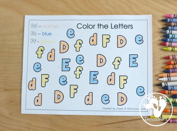 Free Romping and Roaring DEF Review Pack - with letter d, letter e, and letter f printables for reviewing the three letters with tracing, puzzles, coloring pages, finger puppets, game and more - 3Dionsaurs.com