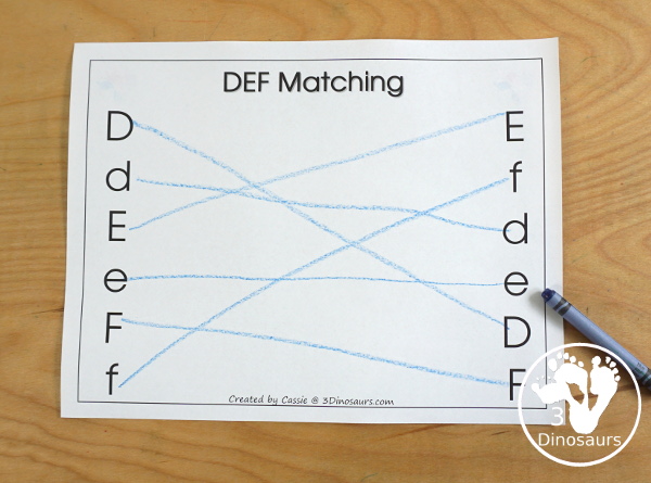 Free Romping and Roaring DEF Review Pack - with letter d, letter e, and letter f printables for reviewing the three letters with tracing, puzzles, coloring pages, finger puppets, game and more - 3Dionsaurs.com