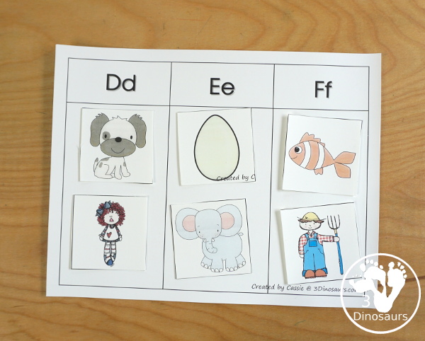 Free Romping and Roaring DEF Review Pack - with letter d, letter e, and letter f printables for reviewing the three letters with tracing, puzzles, coloring pages, finger puppets, game and more - 3Dionsaurs.com