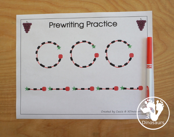 Free Romping & Roaring G Pack Letter Pack: G is for Grape - a letter G pack that has prewriting, finding letters, tracing letters, coloring pages, shapes, puzzles and more - 3Dinosaurs.com