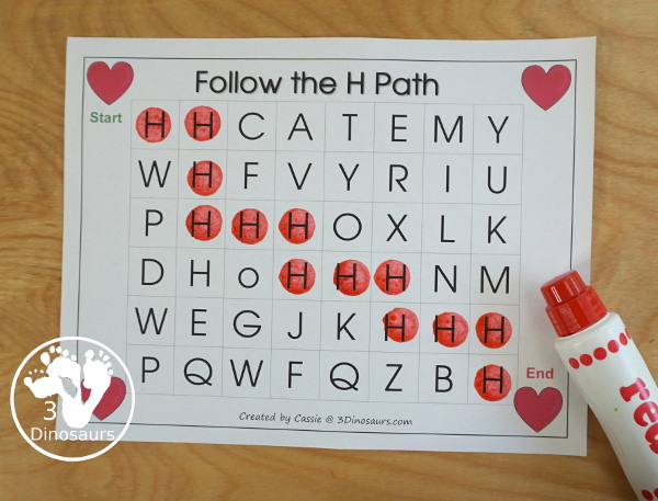 Free Romping & Roaring H Pack Letter Pack: H is for Heart - a letter H pack that has prewriting, finding letters, tracing letters, coloring pages, shapes, puzzles and more - 3Dinosaurs.com