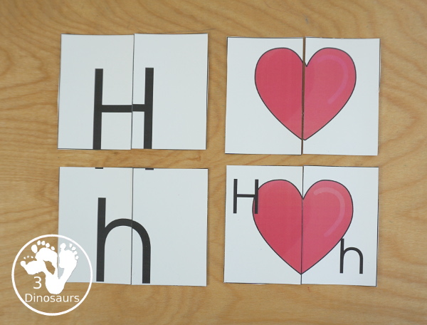 Free Romping & Roaring H Pack Letter Pack: H is for Heart - a letter H pack that has prewriting, finding letters, tracing letters, coloring pages, shapes, puzzles and more - 3Dinosaurs.com