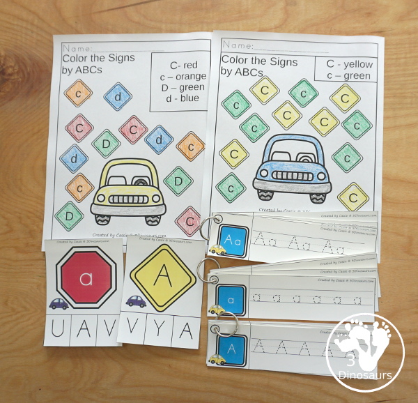 Transportation Activity Pack: ABCs - a fun set of transportation activities with all 26 letters of the alphabet this transportation activity printable pack that has ABC clip cards for uppercase or lowercase, three ABC letter tracing strips and ABC find and color no-prep printables all to help kids learn in a fun way - 3Dinosaurs.com