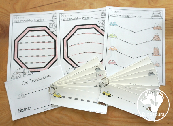 Transportation Activity Pack: Prewriting - a fun set of transportation activities in this fun printable pack that has easy reader books, tracing strips and no-prep prewriting printables all to help kids learn in a fun way - 3Dinosaurs.com