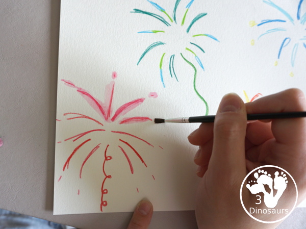 Watercolor Pencil Fireworks Craft for Kids - with a simple painting using watercolor pencils for kids to make fireworks - 3Dinosaurs.com