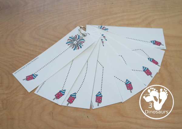 Free Fireworks Prewriting Strip Printable - has 8 prewriting strips that you can use with kids with 8 different lines for kids to trace - 3Dinosaurs.com