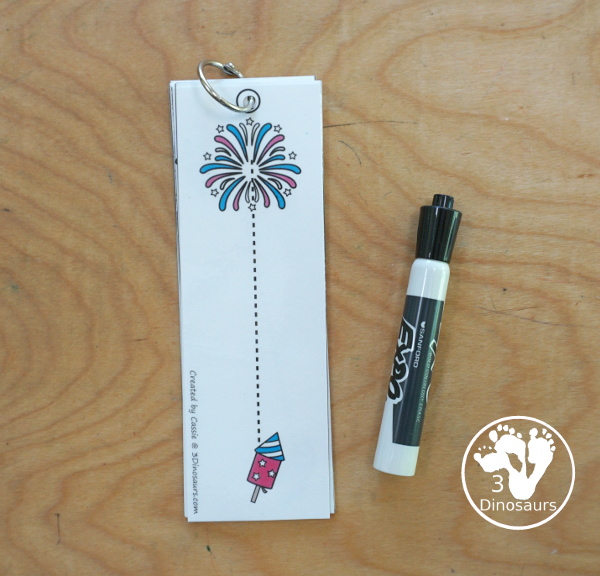 Free Fireworks Prewriting Strip Printable - has 8 prewriting strips that you can use with kids with 8 different lines for kids to trace - 3Dinosaurs.com