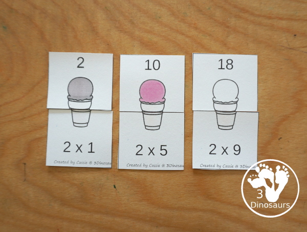 Free Ice Cream Multiplication Cut & Paste & Puzzles - with multiplication for number 1 to 12 - with each number on a single page and has 12 puzzles on each page with 12 no-prep cut and paste multiplcation printables - 3Dinosaurs.com - 3Dinosaurs.com