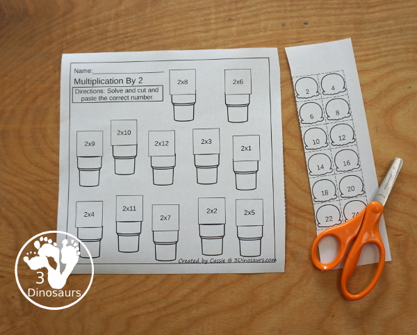 Free Ice Cream Cone Multiplication Cut & Paste - with multiplication from 1 to 12 with cut and paste the answer on the equation - 3Dinosaurs.com