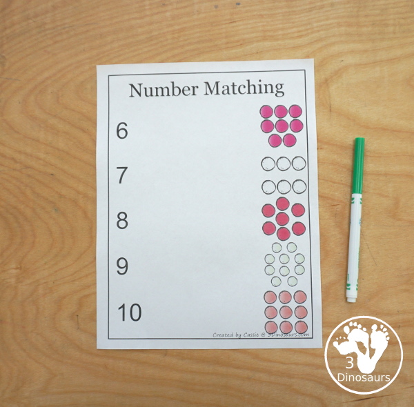 Free Number 1 to 20 Matching Worksheets with Pictures - with two different number matching worksheets to use with numerical number and number word - 3Dinosaurs.com