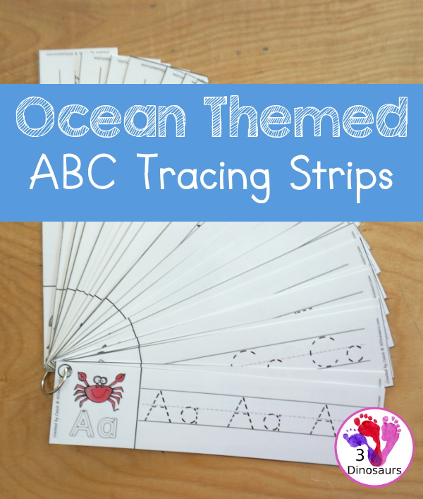 Free Ocean Animal ABC Tracing Strips - with uppercase and lowercase together. You have fun kids with an ocean animal plus you can see an example of how to trace the letters - 3Dinosaurs.com