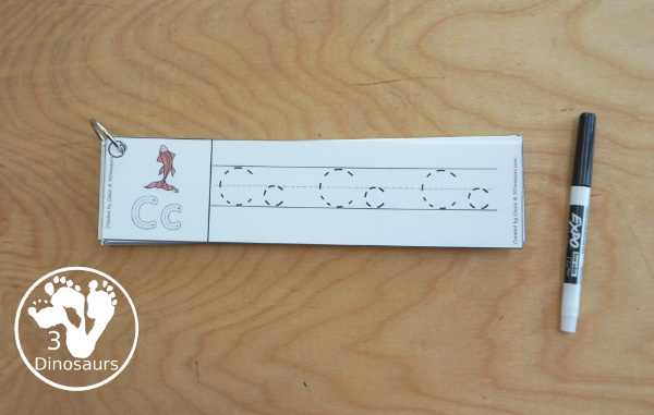 Free Ocean Animal ABC Tracing Strips - with uppercase and lowercase together. You have fun kids with an ocean animal plus you can see an example of how to trace the letters - 3Dinosaurs.com