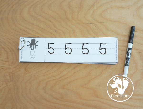 Free Ocean Themed Number Tracing Strips  Printable - with numbers 0 to 20. With ocean animal themes and examples of how to trace the numbers and numbers to trace. Plus fun ocean animals on each strip. - 3Dinosaurs.com