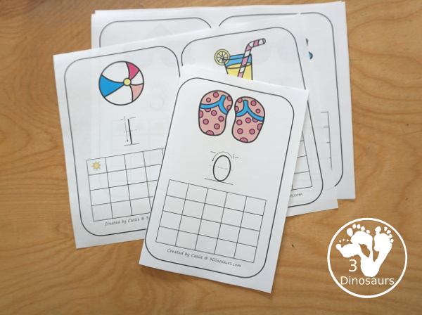 Free Summer ABC & Number Wall Cards - numbers 0 to 20 and all 26 letters of the alphabet - 3Dinosaurs.com