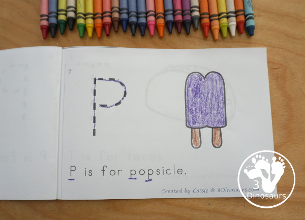 Free Summer Food ABC Easy Reader Book Printable - with 9 fun summer words with tracing an uppercase letter and a simple sentence - 3Dinosaurs.com