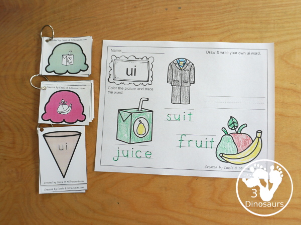 Vowel Team Coloring Pages with 9 color pages with two options for tracing the word and writing the words with a space to make their own word. - 3Dinosaurs.com