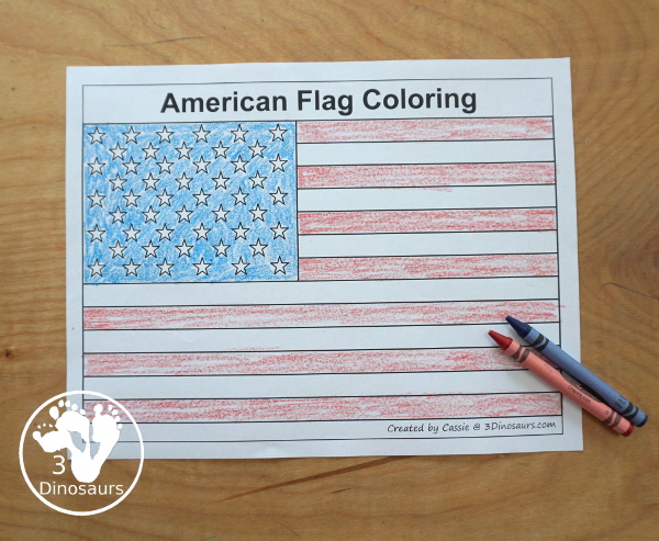 Free American Flag Tracing & Coloring Printable - you have one tracing and coloring American flag and one American flag coloring page - 3Dinosaurs.com