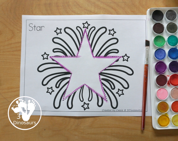 Free Firework Shape Tracing Printable with 9 shapes for kids to trace with a firework theme. Only one shape on each page -  3Dinosaurs.com