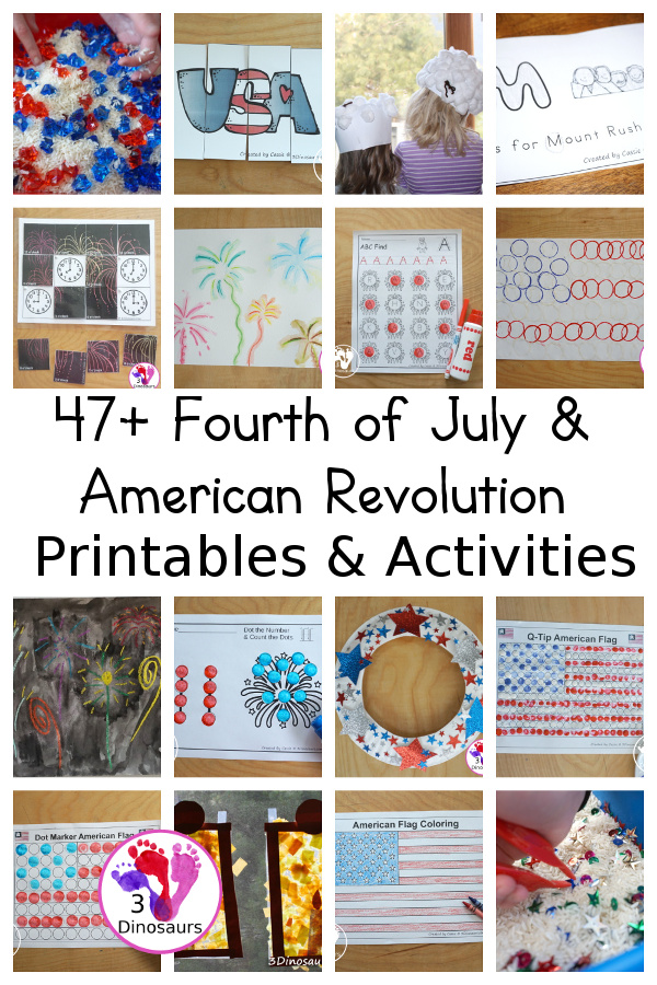 4th of July and American Revolution Printables & Activities for kids - 3Dinosaurs.com