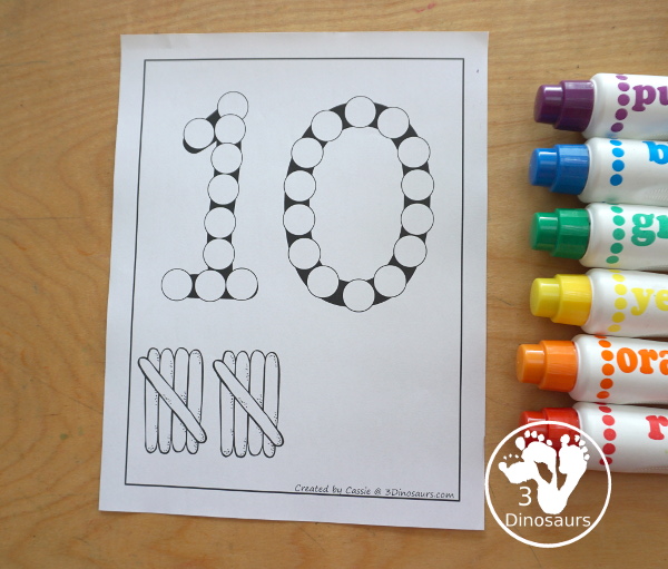 Free Number Dot Marker Pages 0 to 20 - with number tracing, tally marks, and hands for counting. Each option has 0 to 20 for each number so you have 63 pages of printables- 3Dinosaurs.com