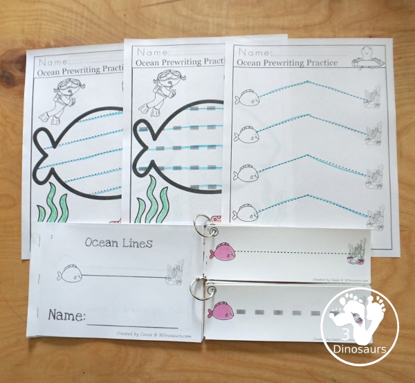 Ocean Activity Pack - Prewriting, ABCs, Shapes, & Numbers - 189 pages of activities with an ocean theme with easy reader books, clip cards, tracing strips and no-prep worksheets for kids in  prek and kindergarten - 3Dinosaurs.com
