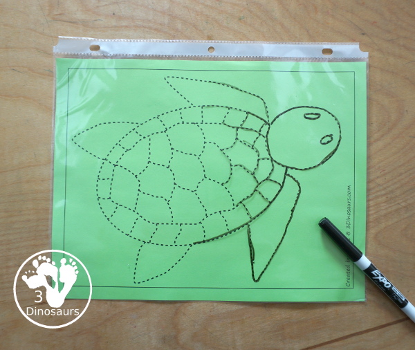 Free Sea Turtle Fine Motor Mats with a sea turtle template printable, sea turtle outline printables, a sea turtle tracing printable, and a sea turtle dot marker printable - 3Dinosaurs.com