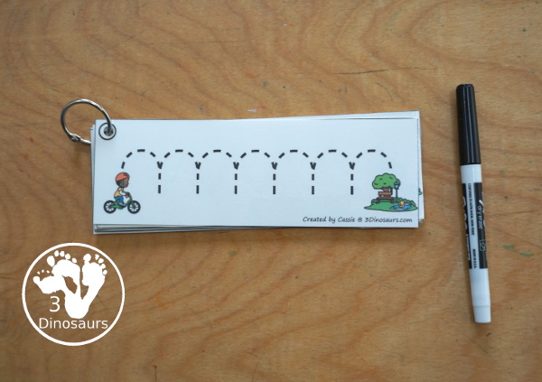 Free Bike Prewriting Pattern Strips, you have 8 prewriting pattern sets with the same prewriting patterns and mixed prewriting patterns. A fun way to change up prewriting with a bike going to the park - 3Dinosaurs.com