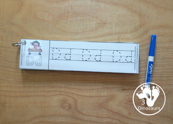 Free Summer Sports ABC Tracing Strips - with uppercase and lowercase together. You have fun kids doing different summer sports plus you can see an example of how to trace the letters - 3Dinosaurs.com