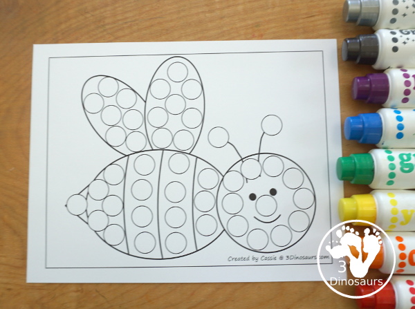 Free Bee Fine Motor Mat Printables - you have 3 fine motor mats: a bee template, a bee tracing worksheet, and a bee dot marker page. They are great for tot, preschool, prek, and kindergarten - 3Dinosaurs.com - 3Dinosaurs.com