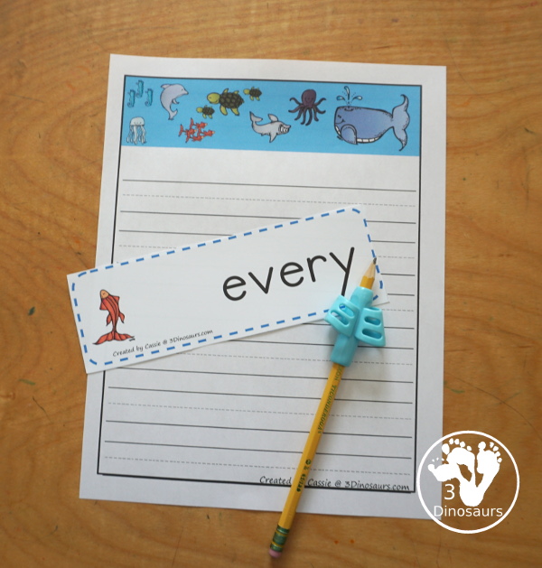 Free Ocean Writing Paper - you have four pages of writing paper with guidelines and single page lines. You have a space for drawing and lines or just a page with lines for kids to have fun writing. 3Dinosaurs.com