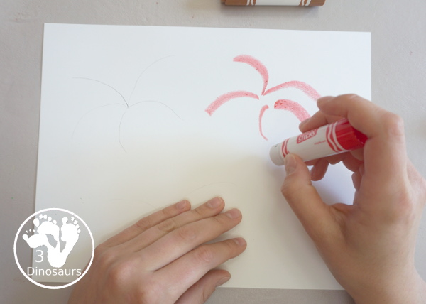 Paint Stick Fireworks Painting For Kids - a super simple firework painting for kids. And is loads of fun to make for preschool, prek, and kindergarten age kids. And older kids can make these fireworks painting as well - 3Dinosaurs.com