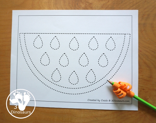 Free Watermelon Fine Motor Mat Printables - You have a watermelon tracing page. There are great for preschool, prek and kindergarten- 3Dinosaurs.com