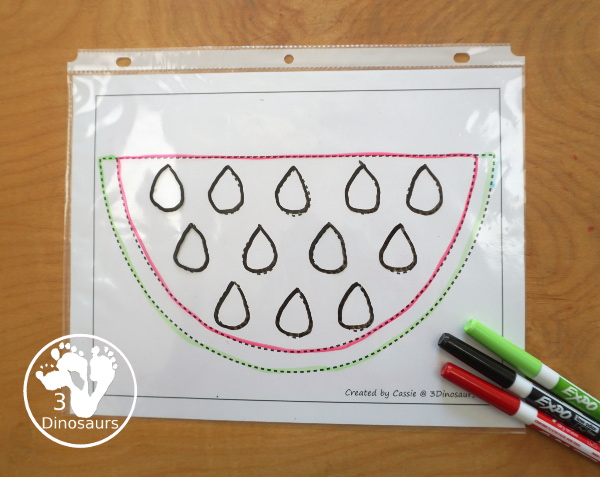 Free Watermelon Fine Motor Mat Printables - You have a watermelon tracing page. There are great for preschool, prek and kindergarten- 3Dinosaurs.com