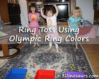 Ring Toss Using Olympic Ring Colors - a fun gross motor ring toss for kids to do with Olympic Ring Colors - 3Dinosaurs.com