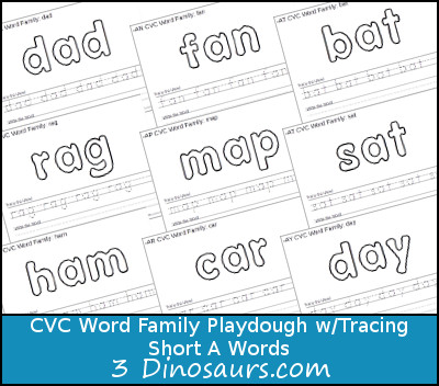 New CVC Word Family Playdough Mats With Tracing: Short A - 3Dinosaurs.com