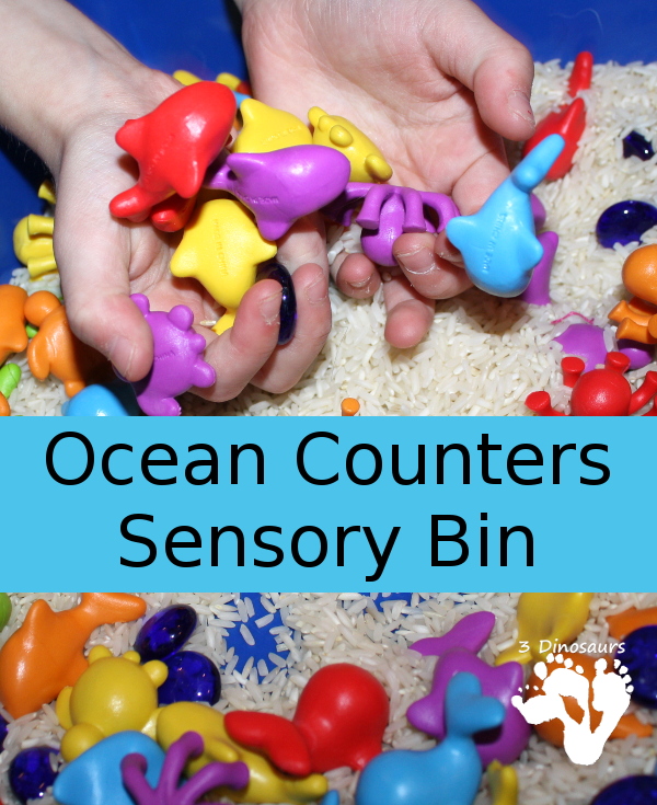 Ocean Counters Sensory Bin - a fun and easy to set up sensory bin with an ocean theme  - 3Dinosaurs.com