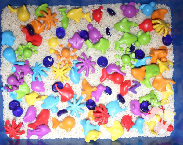 Ocean Counters Sensory Bin - a fun and easy to set up sensory bin with an ocean theme  - 3Dinosaurs.com