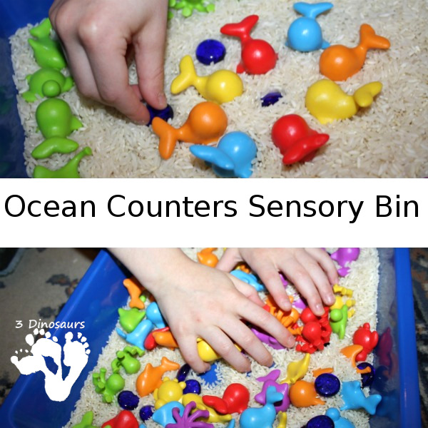 Ocean Counters Sensory Bin - a fun and easy to set up sensory bin with an ocean theme  - 3Dinosaurs.com