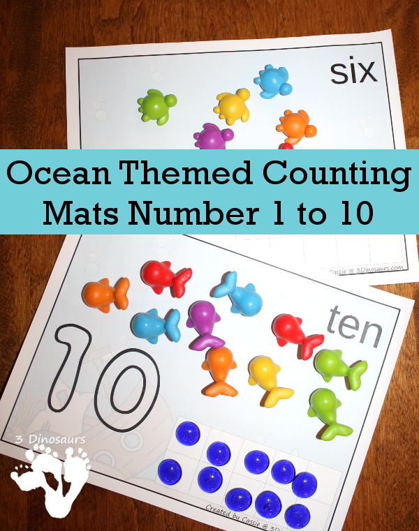 Free Ocean Themed Counting Mats: Number 1 to 10  - 3Dinosaurs.com