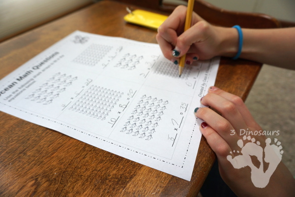 Free No-Prep Shark Themed Array Printables - 2 pages with 6 problems per page - 3Dinosaurs.com