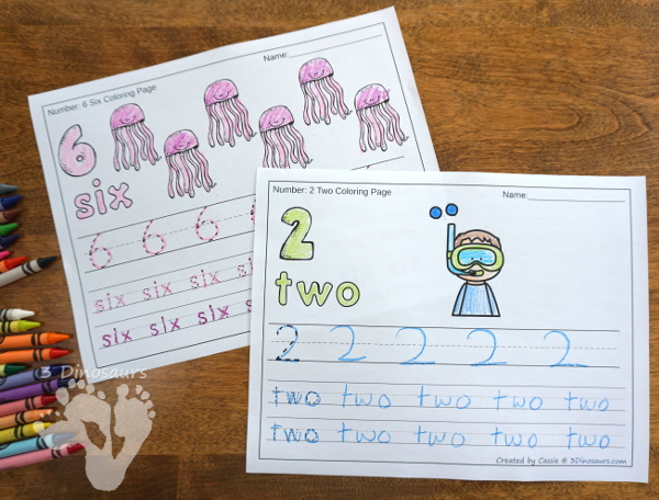 Ocean Number Color & Trace - three fun themes with genereal ocean animals and snorkeling - 3Dinosaurs.com