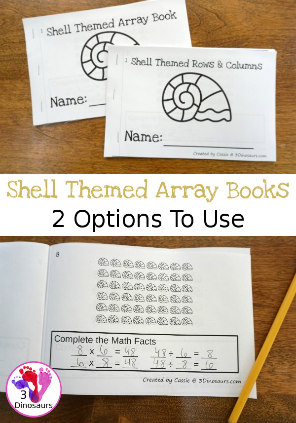 Free Shell Themed Array Math Fact Books - two books with arrays and math facts or rows and columns - 3Dinosaurs.com